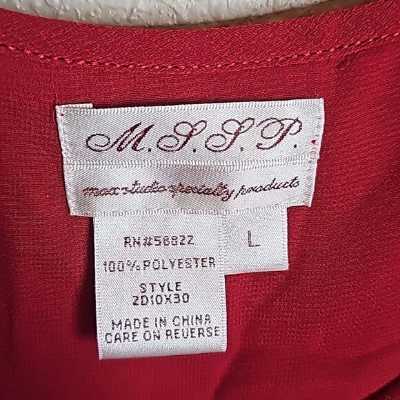 MSSP Red Sequin Blouson Flutter Sleeve top Large - Picture 6 of 8